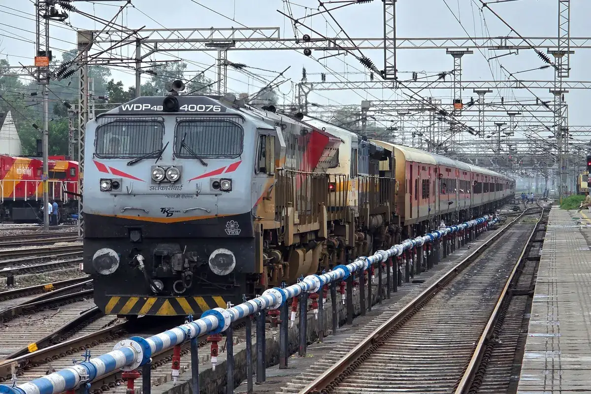 Indian Railways locomotive under overhead electrification